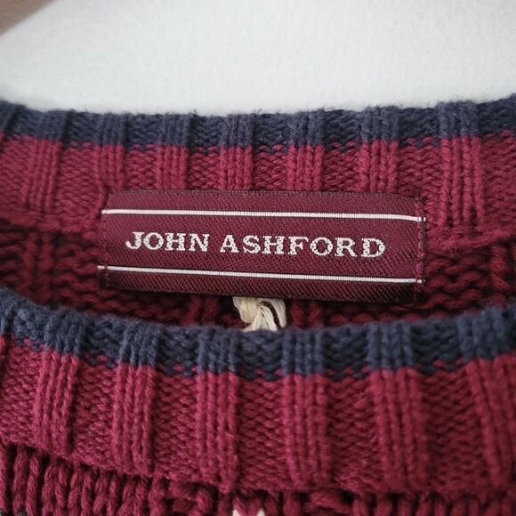 John Ashford 100% Cotton Plaid Knit Sweater Burgundy/Navy/White/Green Large 90s - Picture 5 of 7